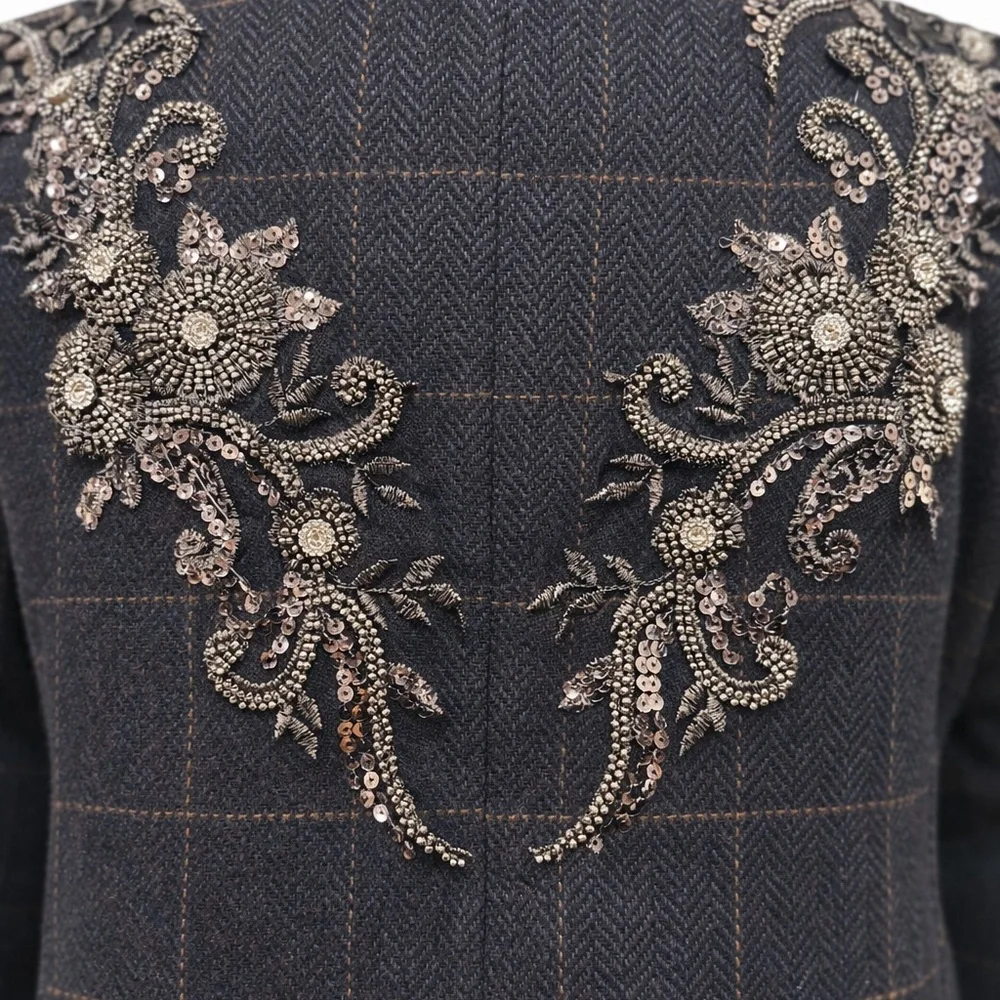 RACHEL ZOE Embellished Blazer Classic charcoal windowpane tailoring - Picture 2 of 6